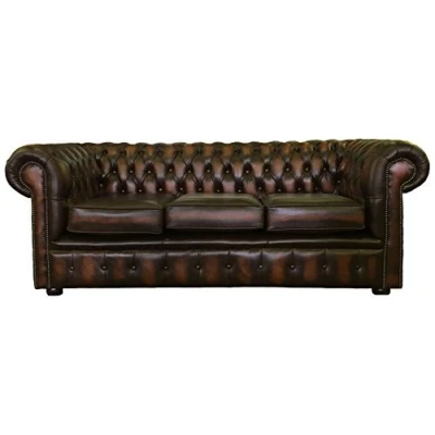 Image of Chesterfield 100% Genuine Leather Antique Brown 3 Seater Sofa