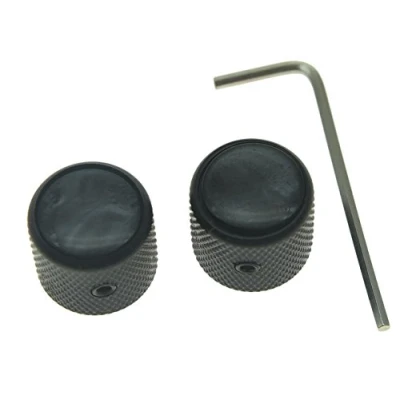 Image of KAISH Set of 2 Black Pearl Top Guitar Dome Knobs with Screw for Tele Guitars Cap Bass Chrome