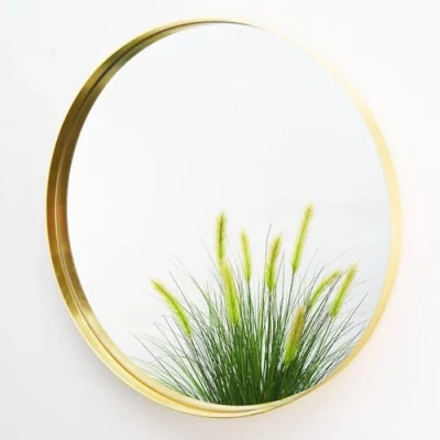 Image of Biznest Round Mirror 60Cm Gold Deep Aluminium Frame Wall Mounted MirrorBathroom Living Room A Must Have Very Good Size
