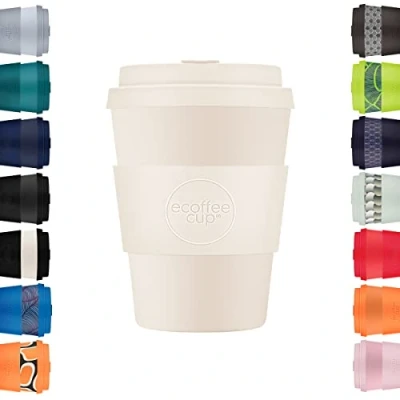 Image of Ecoffee Cup 12oz 350ml Reusable Eco Friendly 100% Plant Based Coffee with Silicone Lid &amp; Sleeve Melamine Free Biodegradable Dishwasher/Microwave Safe Travel Mug, Waicara