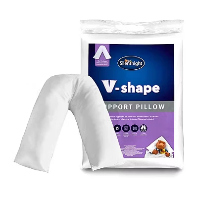 Image of Silentnight V Pillow with Pillowcase Pregnancy Nursing Support Shaped Triangle Cushion Orthopaedic Stain and Water Repellent Hypoallergenic Machine Washable