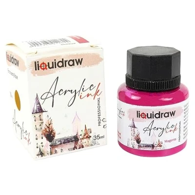 Image of Liquidraw Acrylic Inks for Artists 20 Colours Black White Available Waterproof Ink 35ml Professional Painting, Drawing, Paints, Art, Brushes, Paper, Board, Canvas, Fabric &amp; Wood (Magenta)