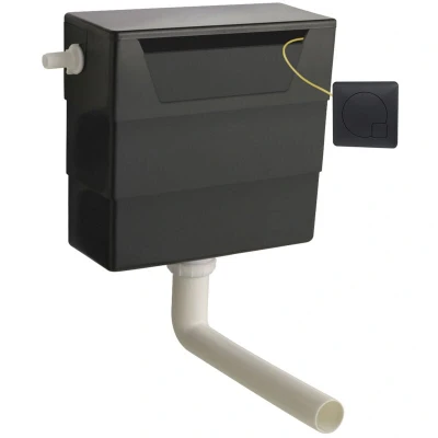 Image of Nuie XTY6M02 Modern Bathroom Universal Access Water Saving Dual Function Cistern with Chrome Square Flush Plate, 334mm, Matt Black