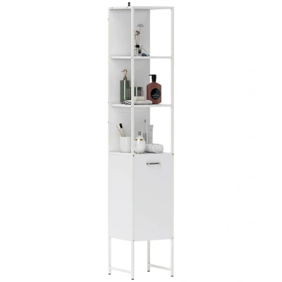 Image of HOMCOM Tall Bathroom Cabinet, Slim Storage Cabinet with 3 Open Shelves and Adjustable Shelf, Freestanding Cupboard, 33 x 185 cm, White