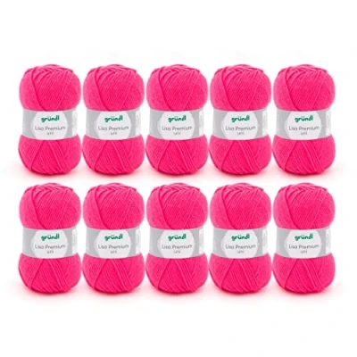 Image of Gründl Lisa Premium Uni Pack of 10 Balls, Acrylic, neon Pink 30, 10x 50g