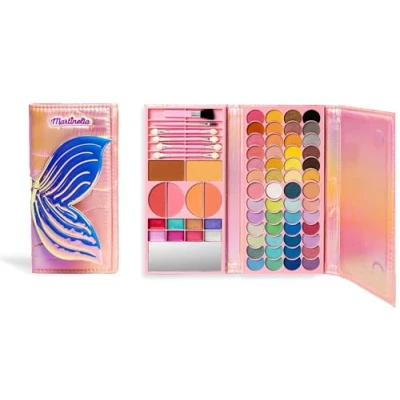 Image of LIRAGRAM Beauty Wallet Martinelia Let&#039;s Be Mermaids Sireneas 12 x 24.5 3 cm Includes 52 Eyeshadows 8 Lip Glosses 6 Blushes &amp; Bronzers, Applicators Brushes, 1
