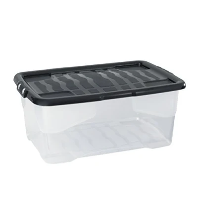 Image of CEP Curve Box&amp;LID Clear/BLK 42L HW202, Crystal, 60 x 39.7 25.2 cm