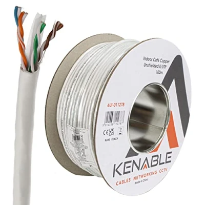 Image of kenable Indoor CAT6 UTP 23AWG COPPER Ethernet PVC Network Cable Reel 100m White [100 metres]