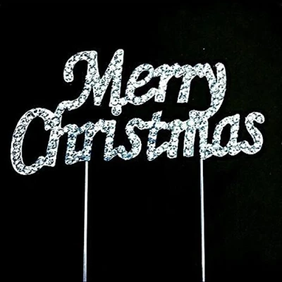Image of ele ELEOPTION Cake Topper Merry Christmas Decoration Glitter Rhinestone Crystals for Party Favors, Silver