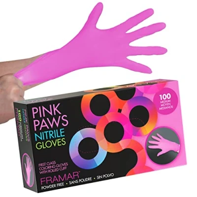 Image of FRAMAR Pink Nitrile Gloves Medium Disposable Medium, Non Latex Free Garden Disposable, Rubber 100 Pk