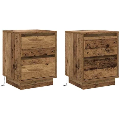 Image of vidaXL Bedside Cabinets with LED Lights 2 pcs Old Wood 39x34.5x50 cm