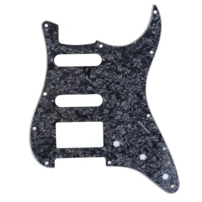 Image of Musiclily Pro 11 Hole Modern Style Strat HSS Pickguard for American Stratocaster Guitar, 4Ply Black Pearl