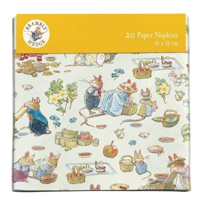 Image of Museums &amp; Galleries Pack of 20 Paper Serviette Napkins Brambly Hedge Spring Picnic Illustrated Mice Design Disposable Tableware