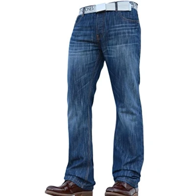Image of Smith and Jones New Mens Bootcut Wide Bottom Hardwearing Fashion Branded Denim Jeans Pants Stonewash 48W X 30L