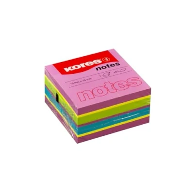 Image of Kores Sticky Notes Cube Spring, 1 Pad of 450 Sheets in 4 Assorted Colors, 75x75mm