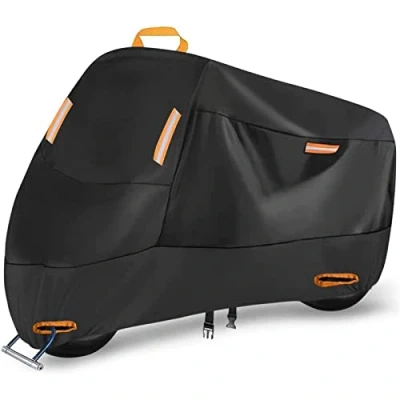 Image of Seceles 300D Heavy Duty Motorcycle Cover, All Season Durable Waterproof Outdoor Protection Scooter Cover with 4 Reflective Strips Lock Holes Storage Bag Fits up to 98&quot; Yamaha Honda Harley Suzuki (XXL)