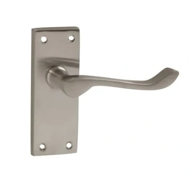 Image of Dzina Victorian Scroll Lever Latch Door Handles Satin Chrome 115 x 40mm