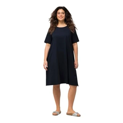 Image of Ulla Popken Women&#039;s Jerseykleid, A Linie, Rundhals, Halbarm, Taschen 819165 Dress, Marine, 20 22