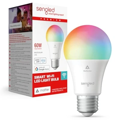 Image of Sengled LED Smart Light Bulb (E27), Matter Enabled, Multicolour, Works with Alexa, 60W Equivalent, 800LM, Instant Pairing, Compatible Platform Required, 2.4 GHz, Wi Fi, 1 Pack
