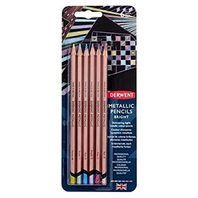 Image of Derwent 2305601 Metallic Pencil Colours Blister Pack, Set of 6, Professional Quality Multicoloured One Size