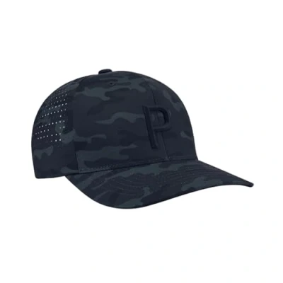 Image of Puma Golf Mens Camo Tech P Snapback Cap Black Strong Gray One Size
