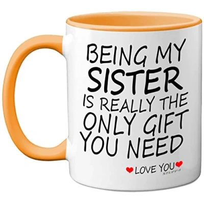 Image of Stuff4 Being My Sister Mug Gifts from Brother Sister, Perfect for Birthday, Christmas, Birthday Gifts, 11oz Ceramic Dishwasher Safe Yellow Coffee Mugs Made in The UK