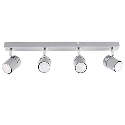 Image of MiniSun Modern 4 Way Gloss Grey &amp; Silver Chrome Straight Bar Ceiling Spotlight Complete with 5w LED GU10 Light Bulbs [6500K Cool White]