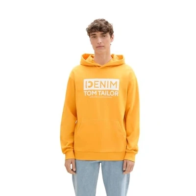 Image of TOM TAILOR Denim Men&#039;s 1041482 Hoodie Sweatshirt with Logo Print, 22502 Orange Yellow, M