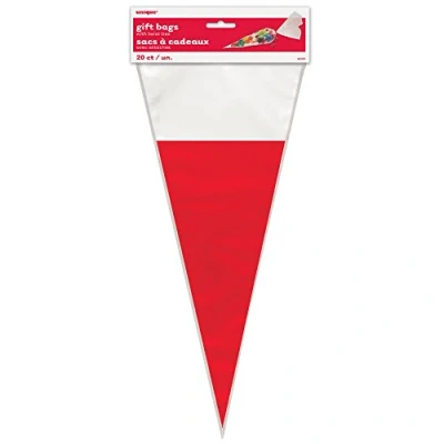 Image of Unique Party 63520 Santa Hat Christmas Cone Cellophane Bags, Pack of 20