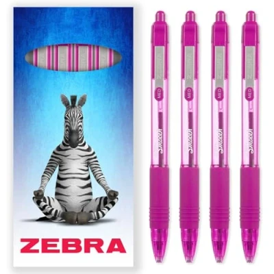Image of Zebra Z Grip Smooth Ink Retractable Ballpoint Pen 1.0mm Nib Pack of 4 Pens In Gift Box Packaging (Pink)