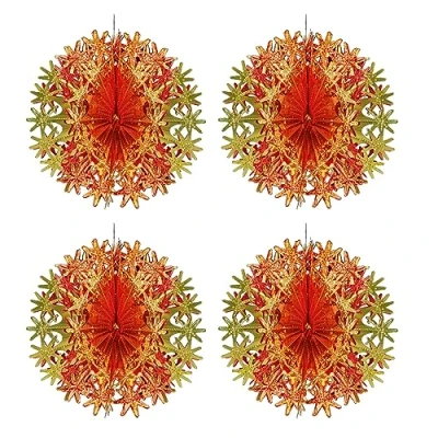 Image of Foil Ceiling Decorations Red/Gold Christmas 2 Tone Set 4 30cm Balls