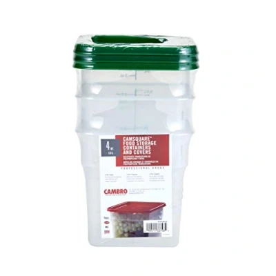 Image of Cambro Set of 3 Square Food Storage Containers with Lids, 4 Quart
