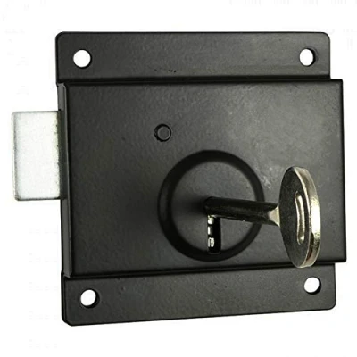 Image of TIMCO Black Antique 4&quot; Pressed Rim Lock Surface Mounted Shed Door &amp; Gate Deadlock