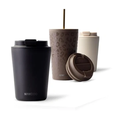 Image of MAMEIDO Coffee Cup Travel Mug 350ml, 470ml &amp; 700ml Leakproof Mug, Stainless Steel Mugs for Hot Drinks BPA Free (Rich Black, 0,35l)