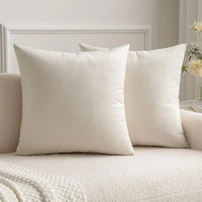Image of MIULEE Christmas Velvet Soft Soild Microfiber Decorative Square Pillow Case Throw Cushion Cover for Sofa Bedroom with Invisible Zipper 16x16 Inch 40x40cm Cream White Set of 2 Lined
