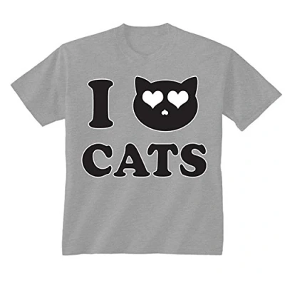 Image of Youth Kids Childrens I Love Cats Cat Face Logo T Shirt Heather Grey 12 13 Years (XL)
