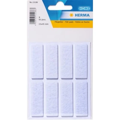 Image of HERMA 15186 Felt Pads Self Adhesive White Rectangular Pack of 6 15 x 45 mm Furniture Gliders for Chairs Floor Laminate Parquet Hardwood Floors