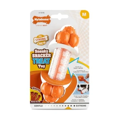 Image of Nylabone Sneaky Snacker Textured Dog Treat Dispensing Enrichment Toy, Bacon Flavour, Medium/Wolf for Dogs up to 16kg