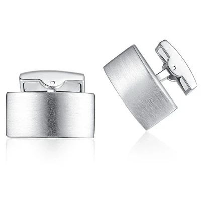 Image of HONEY BEAR Cufflinks for Mens Rectangle Business Wedding Brushed Silver