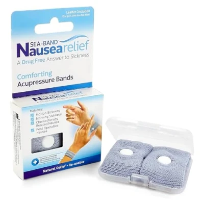 Image of Sea Band Travel &amp; Motion Sickness and Nausea Relief Acupressure Wristband Adult (Grey), 1 Pair