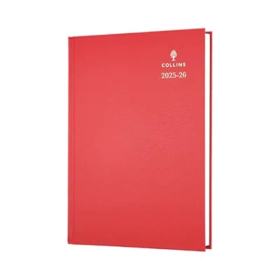 Image of Collins &#039;Desk&#039; 12 Month Mid/Academic Year Planner, August 2025 2026 Day to Page Appointments Diary, A5 Hard Cover, Red