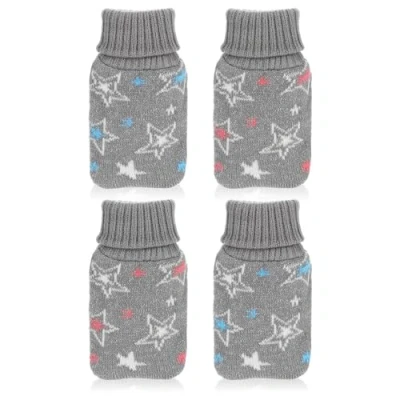 Image of com four® 4x pocket warmers in a turtleneck design hand with star motif, cuddly heating pads two colours (4 pieces grey stars)
