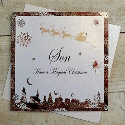 Image of White Cotton Cards C1 S &quot;Son Have a Magical Christmas&quot; Handmade Christmas Card