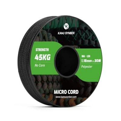 Image of Kamu Synber Micro Cord 1.18mm Paracord Braided Rope 30m Spool for Bracelet, Crafting, Jewelry Making, Key Chains Support 45kg Black