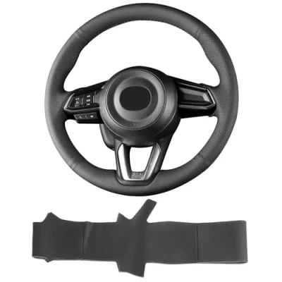 Image of Yeolpise Hand Sewn Microfiber Leather Steering Wheel Cover on Wrap,Fit for 2017 2018 Mazda 3/2017 2020 CX 5 6/2016 9/2018 2019 3