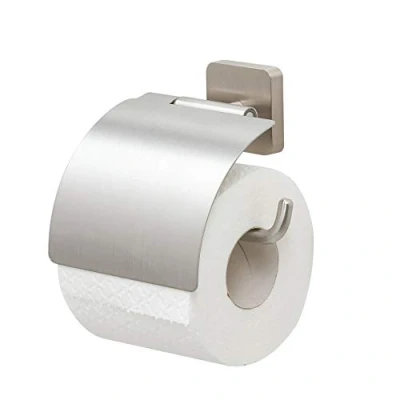 Image of Tiger Onu Toilet Roll Holder with Cover, Stainless Steel Brushed, 13 x 12.6 4.2 cm