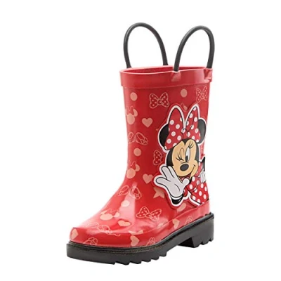 Image of Disney Girls Minnie Mouse Character Printed Waterproof Easy On Rubber Rain Boots