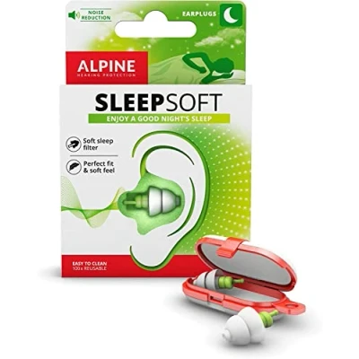 Image of Alpine SleepSoft Sleeping Earplugs Ultra Soft Filter for Side Sleeper Reduce Noises &amp; Improve Sleep Reusable, Hygienic, Hypoallergenic Hearing Protection Adults with Long Lasting Comfort