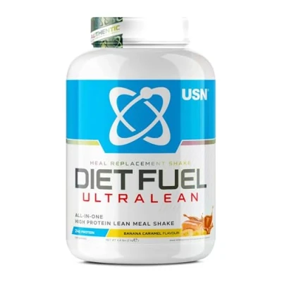 Image of USN Diet Fuel Ultralean Meal Replacement Shake Powder, Banana Caramel Flavour 2kg, High Protein Powdered Drink Mix, Low Calorie &amp; Weight Control 24g