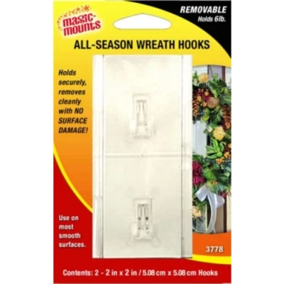 Image of Holiday Helpers Pack of 2 Clear Removable Adhesive Christmas Wreath Hooks Composite Doors Glass Wood